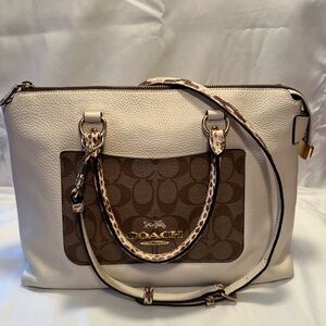 Coach Cream and Brown Signature Satchel